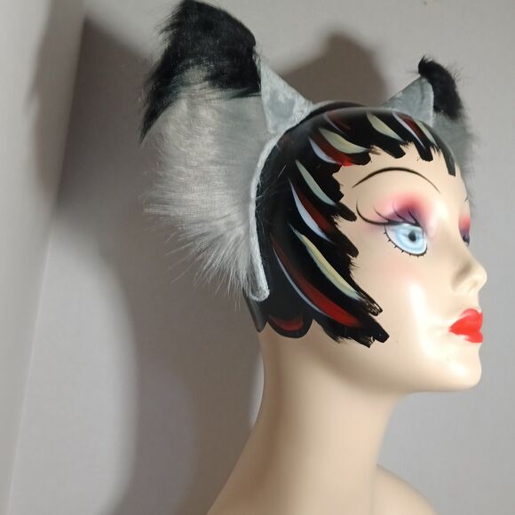 Gray Black Furry Fox Ears Headband Earmuffs Cosplay Costume Accessory - Picture 2 of 7